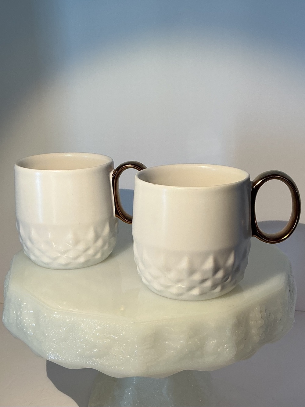 Starbucks Cream Ceramic Mugs with Bronze Handles 2013 set of 2